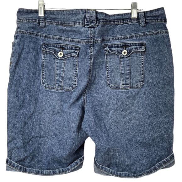 CATO 18W Women's Dark Blue Jean Shorts Cuffed Bermuda Stretch Utility Plus Size - Picture 2 of 8